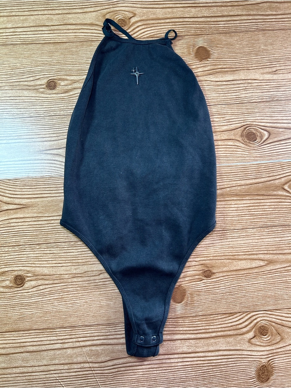 wild fable Black Ribbed High-Neck One-Piece Bikini Top